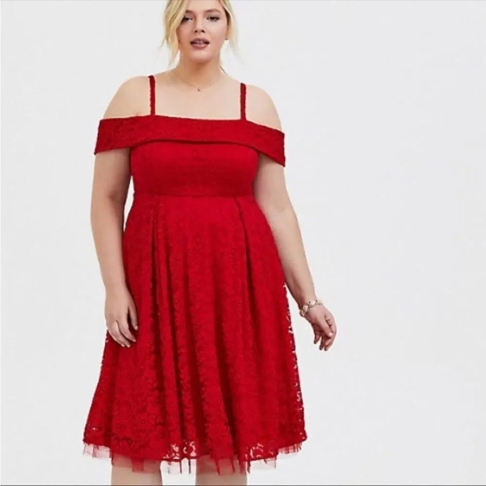 TORRID | NEW Red Lace Off the Shoulder Dress Tulle Plus Size Women’s Size 12